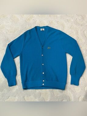 Vintage 70’s Lacoste IZOD Cardigan Men’s M Blue Orlon Acrylic Knit Sweater USA